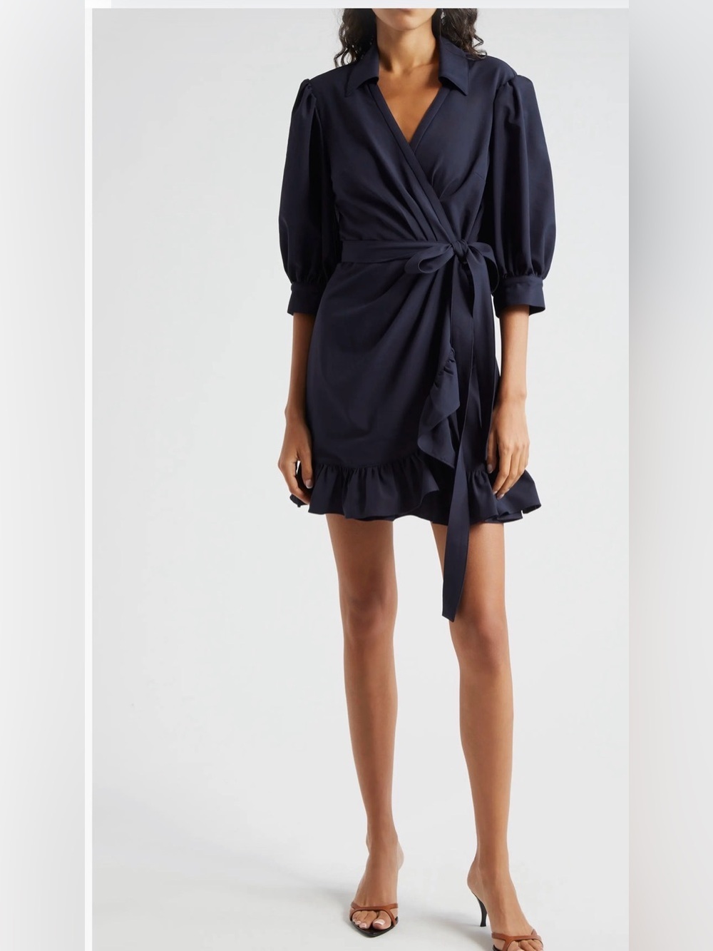 CINQ À SEPT Vickie Puff-Sleeve Ruffled Mini Wrap Dress. Size 8